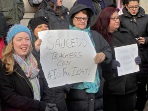 Parents and teachers rally against the ISAT at Saucedo
